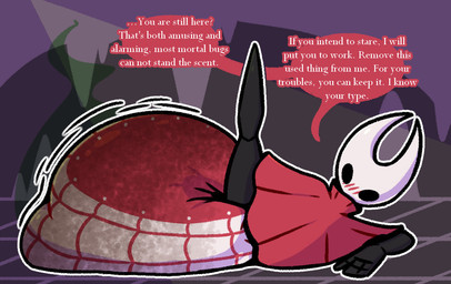 anthro clothed clothing diaper diaper_change_request excessive_feces feces female hyper hyper_feces one_leg_up raised_leg soiled_diaper soiling solo talking_to_viewer unclean_diaper used_diaper wearing_diaper diapergryph hollow_knight_(franchise) team_cherry hornet_(hollow_knight) arthropod insect