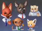 anthro clothed clothing male manamaru necktie topwear nirvanilla aggretsuko sanrio chief_komiya haida_(aggretsuko) manumaru ookami_(aggretsuko) resasuke ailurid canid canine felid feline herpestid hyena mammal maned_wolf meerkat pallas's_cat red_panda spotted_hyena