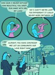ambiguous_gender angry anthro breasts clothing dialogue eye_contact featureless_breasts female group imminent_sex looking_at_another love male public public_nudity speech_bubble tavern undressing yelling vanilla_candy avian bird domestic_cat felid feline felis mammal squirmle absurd_res comic hi_res restricted_palette
