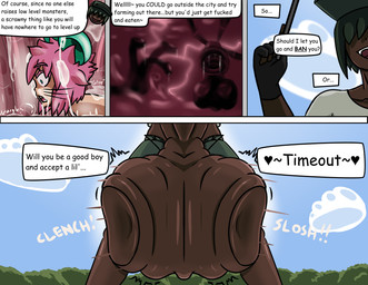 ball_clench blackmail bodily_fluids bottomwear clothing cock_vore cum cum_vore dark_body dark_skin dialogue digestion excessive_cum excessive_genital_fluids excessive_genital_fuid femboy fingerless_gloves forced genital_fluids genitals gloves good_boy green_bottomwear green_clothing green_hair green_hat green_headwear green_shorts gynomorph gynomorph_pred hair handwear hat headgear headwear herm human_pred humanoid_genitalia intersex intersex/male intersex_pred male outside penile penis pink_hair profanity shirt shorts tablet text topwear unwilling_prey vore white_clothing white_shirt white_topwear mawgapen maw_(mawgapen) park_(mawgapen) animal_humanoid human humanoid mammal mammal_humanoid mouse_humanoid murid murid_humanoid murine murine_humanoid rodent rodent_humanoid comic english_text hi_res