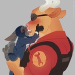 anal anal_fingering anthro blush bodily_fluids bovid bovine butt cattle clothed clothing duo engineer_(team_fortress_2) eyewear facial_piercing fingering french_kissing fur hi_res horn interspecies kissing lagomorph leporid longhorn lube lube_drip male male/male mammal nose_piercing nose_ring open_mouth piercing rabbit ring_piercing saliva saliva_on_face simple_background spy_(team_fortress_2) suit tail team_fortress_2 teamfurtress valve