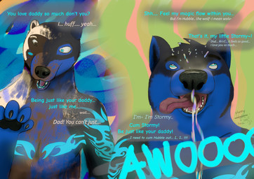 anthro blue_body blue_fur blue_stripes bodily_fluids clone_transformation colored_cum cum fur genital_fluids glowing glowing_markings howl identity_change identity_conversion identity_crisis identity_death male markings mind_break mind_control purple_stripes simple_background solo species_transformation speech_bubble stripes takeover text textured_background tf_into_fictional_character transformation unusual_bodily_fluids unusual_cum unusual_genital_fluids hubofeverything hubble_(hubofeverything) stormy_(stormywolf295) canid canine canis gulonine mammal mustelid musteline wolf wolverine absurd_res digital_media_(artwork) digital_painting_(artwork) english_text hi_res painting_(artwork) father_(lore) father_and_child_(lore) incest_(lore) male_(lore) maleherm_(lore) parent_(lore) parent_and_child_(lore)