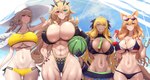 abs animal_ear_fluff animal_ears armor bangs bare_shoulders big_breasts bikini black_bikini black_clothing black_swimwear blonde_hair blue_sky blush bodily_fluids bottomwear breasts butt butt_from_the_front candy cellphone cleavage clothed clothing collarbone container cup dark_body dark_skin dessert dragon_horn dragon_tail electronics eyewear eyewear_on_head facial_markings female folded_ponytail food fox_ears fox_tail fruit gauntlets gloves green_eyes group hair hand_on_hip hand_on_own_hip handwear hat head_markings headgear headwear heterochromia high_ponytail highleg highleg_bikini horn huge_breasts inner_ear_fluff jewelry lollipop long_hair looking_at_viewer markings melon miniskirt mouth_hold muscular muscular_female navel necklace orange_eyes orange_hair phone pink_hair plant ponytail purple_bikini purple_clothing purple_swimwear red_eyes sidelocks skirt sky smile sun_hat sunglasses sweat swept_bangs swimwear tail thick_thighs thigh_gap tuft two-piece_swimsuit under_boob watermelon whistle_(object) whistle_around_neck white_clothing white_headwear wide_hips yellow_bikini yellow_clothing yellow_eyes yellow_swimwear shiroshisu fate_(series) mythology type-moon fairy_knight_gawain_(fate) florence_nightingale_(fate) lancer_vritra_(fate) suzuka_gozen animal_humanoid canid canid_humanoid canine canine_humanoid dragon dragon_humanoid fox_humanoid humanoid lizard_humanoid mammal mammal_humanoid mythological_creature mythological_scalie reptile reptile_humanoid scalie scalie_humanoid absurd_res hi_res