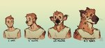 anthro base_one_layout basic_sequence clothed clothing ear_transformation four_frame_image four_frame_sequence fur growth human_to_anthro humanoid_pointy_ears linear_sequence male one_row_layout shirt slow_transformation snout snout_growth solo species_transformation text topwear transformation transformation_sequence lakehounds human hyena mammal spotted_hyena 2019 bust_portrait digital_media_(artwork) english_text hi_res portrait sequence