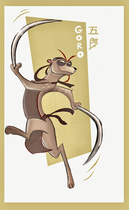 anthro apron arm_tuft beard border brown_apron brown_body brown_clothing brown_fur clothing digitigrade elbow_tuft eyebrows facial_hair fur fur_tuft headgear headkerchief headwear kerchief leg_markings male markings melee_weapon red_beard red_eyebrows red_facial_hair sickle socks_(marking) solo text tuft weapon white_text yellow_border yellow_sclera yellow_text artist-exhale asian_mythology east_asian_mythology japanese_mythology mythology kamaitachi mammal mustelid musteline true_musteline weasel yokai 2024 character_name colored english_description english_text hi_res japanese_text