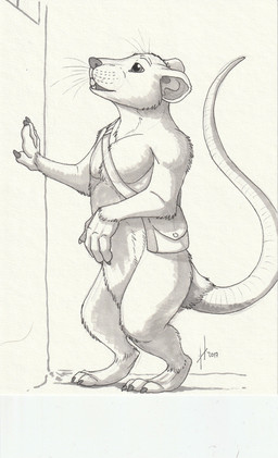 anthro bag claws digitigrade finger_claws glistening glistening_eyes male male_anthro nude open_mouth side_view simple_background solo standing tail teeth toe_claws whiskers hufnaar mammal murid murine rat rodent 2017 absurd_res dated hi_res monochrome