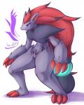 2014 ambiguous_gender black_hair blue_eyes claws day-t hair hair_ring long_hair multi-colored_hair nintendo number plain_background pokémon red_hair shadow solo standing text toe_claws video_games white_background zoroark
Rating: Safe
Score: 9
User: Finchmaster
Date: March 16, 2014