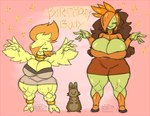 anthro big_breasts breasts cleavage clothed clothing eyes_closed female group happy_birthday male male/female open_mouth plant size_difference smile sparkles little_hareboy starbound fellock oval_(little_hareboy) avian bird elemental_creature elemental_humanoid flora_fauna floran humanoid hybrid lagomorph leporid mammal plant_humanoid rabbit