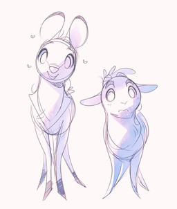 2_horns ambiguous_gender duo feral fur hair heart_symbol horn looking_at_viewer quadruped short_hair tuft itsdanfango ansel_(itsdanfango) olive_(itsdanfango) bovid caprine deer goat mammal 2018 hi_res monochrome sketch