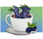 beverage blackberry_(fruit) blue_body coffee coffee_mug container feral food fruit green_eyes green_horn green_tongue horn in_container male plant solo tail tongue wings nameless00 mythology dragon mythological_creature mythological_scalie scalie hi_res