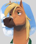 anthro blonde_hair brown_body clothed clothing day eyebrows fur green_eyes hair long_hair male multicolored_body multicolored_fur outside sky solo tan_body tan_fur white_body white_fur thehumancopier disney zootopia buck_colton_(thehumancopier) fan_character equid equine horse mammal 2025 bust_portrait portrait