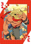 anthro autumn blonde_hair card clothed clothing digimoji hair male muscular muscular_anthro muscular_male pecs playing_card scarf solo suit_symbol three_of_diamonds topless roaringmoon bandai_namco digimon digimon_(species) felid leomon lion mammal pantherine hi_res warm_colors