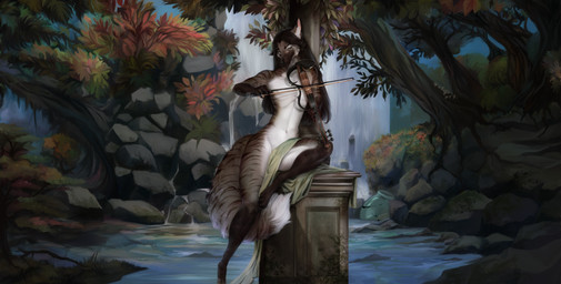anthro bowed_string_instrument brown_body brown_fur brown_hair countershading detailed_background femboy fluffy fluffy_tail front_view fur hair long_hair male musical_instrument nipples nude solo string_instrument striped_body striped_fur stripes tail violin white_body white_fur grisharexash heron_stellanimus canid canine mammal maned_wolf 2022 digital_media_(artwork) hi_res