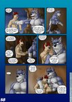 abs anthro arm_around_neck begging blue_eyes bottomwear brown_body brown_eyes brown_fur canid canine canis cheering clothed clothing cobby_(vju79) comic dialogue duo ellipsis english_text extended_arm eyes_closed fur gervic_(vju79) giving_orders grey_body grey_fur hair happy hi_res kindness looking_at_another male mammal muscular muscular_anthro muscular_male night pecs pointing_outside rag ragged_clothing red_hair refusing sending_away serious shorts shoulder_grab standing surprised_expression tattoo text topless tunnel vju79 walking_away wolf