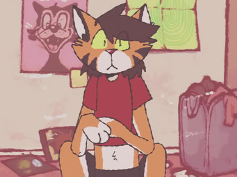anthro aphex_twin_logo bodily_fluids clothed clothing fingers fur humor male music shirt shy smile solo sweat sweatdrop text topwear ignorethisthanks 009_sound_system aphex_twin captain_beefheart car_seat_headrest dan_deacon half_japanese now_thats_what_i_call_music robert_turman stereolab the_dismemberment_plan iggy_(ignorethisthanks) domestic_cat felid feline felis mammal pantherine tiger 2024 4:3 animated digital_drawing_(artwork) digital_media_(artwork) english_text long_playtime shaded sound video voice_acted windows_movie_maker_(artwork) trans_(lore) trans_woman_(lore)