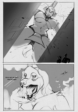 aircraft airplane anthro anthro_pred armor bottomwear bra breasts building claws clothed clothing dialogue extreme_size_difference female female_anthro female_pred fight finger_claws fingerpads floppy_ears group headgear helmet holding_character human_prey jet larger_anthro larger_female loincloth looming low-angle_view macro macro_anthro macro_female micro micro_in_hand micro_in_mouth navel open_mouth pawpads rescue shooting size_difference smaller_human soft_vore tail text tongue underwear vehicle vore willing_prey taylornoir hilda_(taylornoir) canid canine canis domestic_dog human hunting_dog mammal saluki sighthound 2024 artist_name comic english_text hi_res signature sketch