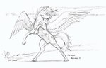 cutie_mark feathered_wings feathers feral hooves horn magic male open_mouth solo text unicorn_horn wings wounded baron_engel friendship_is_magic goldfur's_cogsverse hasbro my_little_pony mythology free_agent_(mlp) equid equine mammal mythological_creature mythological_equine winged_unicorn 2015 english_text greyscale monochrome traditional_media_(artwork)