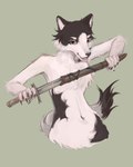 anthro biped black_body black_fur claws expressive fur hair holding_melee_weapon holding_object holding_sword holding_weapon male melee_weapon scabbard solo standing sword weapon white_body white_fur efielen niy canid canine mammal absurd_res hi_res