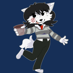 3_toes 4_fingers anthro arms_bent barefoot bent_leg black_bottomwear black_clothing black_eyebrows black_eyes black_hair black_nose black_pants blush blush_lines bottomwear breasts cheek_tuft circle_eyebrows clothed clothed_anthro clothed_female clothing container cup eyebrow_through_hair eyebrows eyelashes facial_markings facial_tuft feet female female_anthro fingers fluffy fluffy_tail fully_clothed fully_clothed_anthro fully_clothed_female fur grey_clothing grey_shirt grey_stripes grey_topwear hair head_markings holding_container holding_cup holding_mug holding_object light markings medium_hair mug necktie occult_symbol on_one_leg outline pants pattern_clothing pattern_shirt pattern_topwear pentagram pink_tongue red_markings red_necktie shirt simple_background solo standing striped_clothing striped_shirt striped_topwear stripes symbol tail toes tongue tongue_out topwear translucent translucent_hair transparent_background tuft white_body white_dress_shirt white_fur white_outline white_tail wolflly10 canid canine mammal 1:1 2025 absurd_res alpha_channel colored digital_drawing_(artwork) digital_media_(artwork) english_description full-length_portrait hi_res lighting portrait shaded