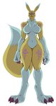 3_toes ambiguous_gender angry anthro bare_shoulders barefoot big_breasts black_sclera blue_eyes breasts chest_tuft claws curvy_figure digitigrade dipstick_ears dipstick_tail ear_markings featureless_breasts featureless_crotch feet female finger_claws fluffy fluffy_tail front_view fur hourglass_figure markings multicolored_body multicolored_ears multicolored_fur multicolored_tail navel nude simple_background small_waist solo standing tail tail_markings thick_thighs toe_claws toes tuft two_tone_body two_tone_fur wide_hips yellow_body yellow_fur riipley bandai_namco digimon fan_character canid canine digimon_(species) fox mammal taomon 2021 digital_media_(artwork) hi_res