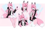 4_toes anthro barefoot brand_new_animal canid canine clothing conditional_dnp feet female female_anthro fluffy fluffy_tail fox hair hoodie inner_ear_fluff mammal multiple_poses nazuna_hiwatashi pink_body pink_hair pose simple_background sketch_page solo studio_trigger tail teranen text text_on_clothing text_on_hoodie text_on_topwear toes topwear tuft