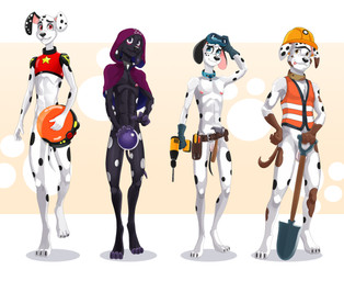 abs aged_up anthro anthrofied armor athletic athletic_male balls belt bottomless bottomless_anthro bottomless_male breasts clothed clothing collar covering covering_crotch eyewear eyewear_on_head feet fingers fur genitals gloves goggles goggles_on_head group handwear hard_hat headgear helmet holding_drill holding_object holding_shovel holding_tool hood humanoid_genitalia humanoid_penis looking_at_viewer male mostly_nude nipples nude pecs penis safety_vest screwdriver shovel simple_background smile standing tail toes tongue tongue_out tools topwear vest white_body white_fur dal101strefan 101_dalmatian_street 101_dalmatians disney dante_(101_dalmatians) dawkins_(101_dalmatians) diesel_(101_dalmatians) dylan_(101_dalmatians) canid canine canis dalmatian domestic_dog mammal digital_media_(artwork) hi_res