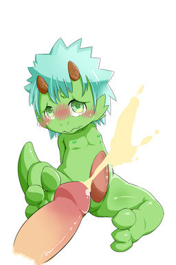 anthro bodily_fluids colored_cum cum cumshot disembodied_penis duo ejaculation erection genital_fluids genitals green_eyes looking_at_viewer male nude orgasm penis shota simple_background tail tapering_penis unusual_bodily_fluids unusual_cum unusual_genital_fluids white_background yellow_cum young young_anthro young_male chaoji_xiao_shou_he mythology dragon human kobold mammal mythological_creature mythological_scalie reptile scalie 2015 2:3 hi_res