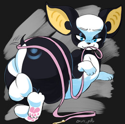 backsack balls big_balls big_butt big_ears blue_eyes butt feral fur genitals glistening glistening_butt huge_butt leash leash_in_mouth looking_at_viewer lying male multicolored_body multicolored_fur object_in_mouth on_side pawpads paws short_tail small_tail solo tail teeth wide_hips bulluppa jojo's_bizarre_adventure stardust_crusaders iggy_(jjba) boston_terrier canid canine canis domestic_dog hunting_dog mammal molosser small_molosser terrier toy_dog 2024 hi_res signature