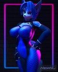 anthro big_breasts blue_body blue_fur blue_hair breasts chest_tuft clothing female fluffy fluffy_tail fur hair hand_on_hip looking_at_viewer simple_background solo suit tail touching_hip tuft wide_hips neonluv warfaremachine_(modeler) nintendo star_fox krystal_(star_fox) warfare_krystal canid canine fox mammal 3d_(artwork) digital_media_(artwork) hi_res source_filmmaker_(artwork)