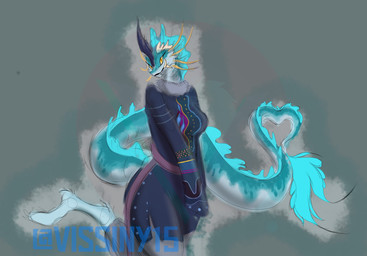 anthro clothed clothing female fin horn long_tail solo tail vissiny15 disney mythology raya_and_the_last_dragon concept_art_sisu_(ratld) sisu_(ratld) aquatic aquatic_dragon dragon eastern_dragon mythological_creature mythological_scalie scalie hi_res