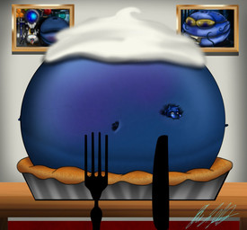 anthro belly belly_expansion big_belly big_cheeks blue_body blue_ears blue_eyes blue_hair blue_inner_ear blue_lips blue_nose blueberry_inflation body_inflation cutlery dairy_products expansion eyelashes female food fork furniture hair huge_belly hyper hyper_belly hyper_inflation immobile inflation kitchen_utensils knife lips looking_at_viewer lying on_front pastry picture_frame pie round_body solo spherical_inflation sunken_limbs swollen_cheeks table three-quarter_view tools whipped_cream mitsi1991 kim_(mitsi1991) canid canine canis mammal wolf 2022 colored digital_media_(artwork) hi_res shaded signature