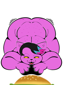 anthro ass_up big_butt black_hair black_nose blue_highlights burger butt depth_of_field eyelashes fangs female female_anthro food freckled_arms freckled_back freckles front_view fur hair highlights_(coloring) looking_at_viewer nude nude_anthro nude_female open_mouth open_smile overweight overweight_anthro overweight_female pink_highlights purple_body purple_ears purple_fur sesame_seeds short_hair simple_background smile solo teeth thick_thighs white_background wide_hipped_anthro wide_hipped_female wide_hips yellow_sclera electricplasmid undertale_(series) catty_cattenheimer domestic_cat felid feline felis mammal 2025 digital_media_(artwork) full-length_portrait hi_res portrait