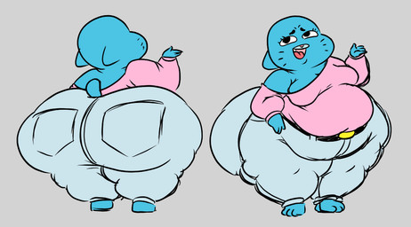 anthro belly belly_squish belt big_belly big_butt blue_body blue_fur breasts butt cleavage clothed clothing eyelashes female front_and_back fur grey_background huge_butt huge_hips huge_thighs mature_anthro mature_female obese obese_anthro obese_female open_mouth overweight overweight_anthro overweight_female simple_background solo squish standing thick_thighs wide_hips fawxen cartoon_network the_amazing_world_of_gumball nicole_watterson domestic_cat felid feline felis mammal 2023