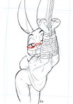 2022 alec8ter anthro arms_tied ball_gag bdsm bent_over bondage bottomless bound clothed clothing conditional_dnp disney eyewear female gag glasses hi_res lagomorph leporid looking_at_viewer mammal rabbit rope solo violet_hopps wet zootopia