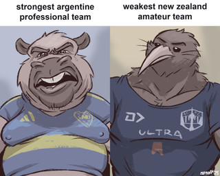 anthro argentina beak belly bodily_fluids clothed clothing comparing crying duo eyebrows feathers frown fur humor jersey lips male moobs muscular muscular_anthro muscular_male narrowed_eyes new_zealand nipple_outline open_frown open_mouth overweight overweight_anthro overweight_male pecs shirt simple_background snot soccer soccer_jersey sport sportswear tears teeth text the_truth topwear tuft whiskers nanoff auckland_city_fc boca_juniors chad_(meme) soyjak avian bird capybara caviid kiwi_(bird) mammal ratite rodent 2025 5:4 english_text hi_res meme signature
