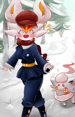 ambiguous_gender anthro asian_clothing big_ears blush breath cheek_tuft clothing east_asian_clothing eyes_closed facial_tuft female feral fluffy_ears following group hat headgear headwear japanese_clothing kimono male open_mouth plant scarf smile snow stalking tree trio tuft walking anstingdude nintendo pokemon canid canine cinderace fox generation_8_pokemon hisuian_form hisuian_zoroark hisuian_zorua lagomorph mammal pokemon_(species) regional_form_(pokemon) hi_res