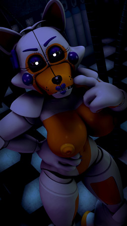 anthro breasts checkered checkered_floor eyebrows eyeshadow female finger_to_mouth fingers glowing glowing_eyes hand_on_hip hand_on_own_hip head_bow high-angle_view inside lipstick looking_at_viewer looking_up looking_up_at_viewer machine makeup medium_breasts nipples nude nude_anthro nude_female orange_body orange_nipples purple_eyebrows purple_eyeshadow purple_lipstick sharp_teeth solo teeth white_body cumterrorist qutiix_(modeler) five_nights_at_freddy's five_nights_at_freddy's_world scottgames sister_location lolbit_(fnaf) animatronic canid canine fox mammal robot robot_anthro 2024 3d_(artwork) 9:16 digital_media_(artwork) hi_res source_filmmaker_(artwork)