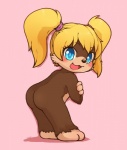 anthro blonde_hair blue_eyes blush brown_body brown_fur butt female fur hair pink_background simple_background solo young young_anthro huiro banjo-kazooie rareware tooty bear mammal 2013 hi_res