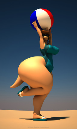 anthro ball beach_ball big_butt breasts brown_hair butt clothed clothing eyewear female footwear hair holding_ball holding_beach_ball holding_object huge_butt hyper inflatable looking_at_viewer one-piece_swimsuit pool_toy sandals shoes simple_background smile solo sunglasses swimwear thick_thighs wide_hips anthroanim abigail_roo kangaroo macropod mammal marsupial 2017 3:5 3d_(artwork) digital_media_(artwork) hi_res