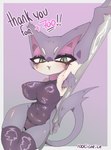 anthro armpit_hair belly big_breasts body_hair bodysuit breasts claws clothing collar female fur green_eyes legwear pole purple_body purple_fur simple_background skinsuit solo thigh_highs tight_clothing wide_hips 100licorice abitriskay nintendo pokemon felid feline generation_5_pokemon mammal pokemon_(species) purrloin hi_res