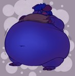 2019 ambiguous_gender anthro belly belly_jiggle big_belly blue_body blue_hair blue_skin blueberry_inflation blush body_inflation bottomless cheek_bulge clothed clothing colored digital_media_(artwork) domestic_pig fingers hair hand_on_chest hi_res hooved_fingers hooves inflation jiggling mammal motion_lines navel obese obese_ambiguous obese_anthro overweight overweight_ambiguous overweight_anthro shaded smallergod solo standing suid suina sus_(pig) thick_thighs