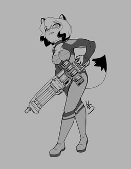 anthro biped breasts cleavage clothed clothing cosplay crossover_cosplay dipstick_tail facial_markings female grey_background hair head_markings holding_object holding_ranged_weapon holding_weapon latex latex_clothing latex_skinsuit looking_at_viewer markings mask_(marking) medium_breasts pose ranged_weapon simple_background skinsuit solo standing tail tail_markings tight_clothing weapon high5art brand_new_animal nintendo star_fox studio_trigger krystal_(star_fox) michiru_kagemori canid canine mammal raccoon_dog tanuki 2022 crossover digital_drawing_(artwork) digital_media_(artwork) full-length_portrait greyscale hi_res monochrome portrait signature sketch