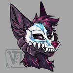 anthro blue_markings bone fangs female highlights_(coloring) markings mask pink_highlights purple_eyes red_nose skull skull_mask smile solo teeth teeth_showing vashtwiist pelusa arctic_wolf canid canine canis mammal wolf 1:1