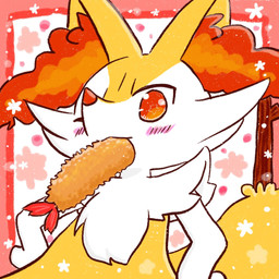 :3 ambiguous_anthro ambiguous_gender anthro arm_tuft biped blush border cheek_tuft chest_tuft closed_smile facial_tuft flat_chested food food_in_mouth front_view fur hands_on_hips inner_ear_fluff looking_at_viewer low-angle_view mouth_closed multicolored_body multicolored_fur no_pupils nude_ambiguous nude_anthro object_in_tail one_eye_closed orange_body orange_eyes orange_fur orange_inner_ear_fluff orange_nose pointy_ears prick_ears shoulder_tuft shrimp_(food) simple_background smile solo standing star_eyes stick stick_in_tail tail tapering_snout tuft white_body white_fur wink winking_at_viewer yellow_body yellow_fur yellow_tail annyui0611 nintendo pokemon braixen canid generation_6_pokemon mammal pokemon_(species) 1:1 2021 cel_shading digital_drawing_(artwork) digital_media_(artwork) half-length_portrait hi_res japanese_description portrait shaded translated_description