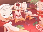 anthro blush christmas_tree clothed clothing eyes_closed female flat_chested french_kissing genitals group holidays inside kissing looking_at_viewer male partially_clothed penis plant pussy small_penis spin_the_bottle tree young young_anthro threek christmas disney ducktales ducktales_(2017) dewey_duck huey_duck louie_duck webby_vanderquack anatid anseriform avian bird duck brother_(lore) brothers_(lore) cousins_(lore) incest_(lore) sibling_(lore)