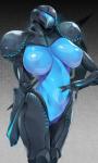 armor big_breasts black_armor blue_body breasts claws empty_eyes featureless_crotch female headgear helmet huge_breasts nipples solo translucent translucent_body kamaboko metroid metroid_prime nintendo dark_samus alien alien_humanoid goo_creature goo_humanoid humanoid metroid_(species) 2018 hi_res