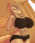 anthro big_breasts bra breasts cleavage clothed clothing ear_piercing female huge_breasts piercing skimpy solo underwear jinash ritts pepper_ackerman mammal murid murine rat rodent