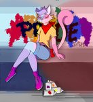 anthro femboy lgbt_pride looking_at_viewer male pride_colors simple_background six-stripe_rainbow_pride_colors solo text zhibita candykat_(character) felid mammal digital_media_(artwork)