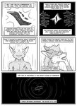 absurd_res anthro black_and_white canid canine comic english_text fox group hi_res hybrid inner_ear_fluff kifyun2 looking_up male mammal monochrome rock shirtless silhouette silhouetted_body simple_background speech_bubble text tuft
