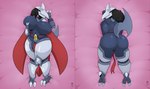 2021 anthro anthrofied armor ass_up big_breasts big_butt breasts butt clothing digital_media_(artwork) featureless_breasts featureless_crotch female generation_2_pokemon hi_res holding_breast huge_breasts looking_at_viewer looking_back looking_back_at_viewer lying nintendo on_back on_front pokemon pokemon_(species) pokemorph side_boob silver_(thegentlebro) skarmory solo thegentlebro thick_thighs thong underwear wide_hips